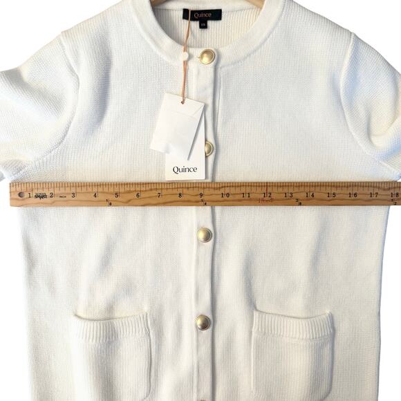 Quince Women’s Organic Cotton White Cardigan XS w/ Gold Buttons & Pockets - Picture 9 of 13